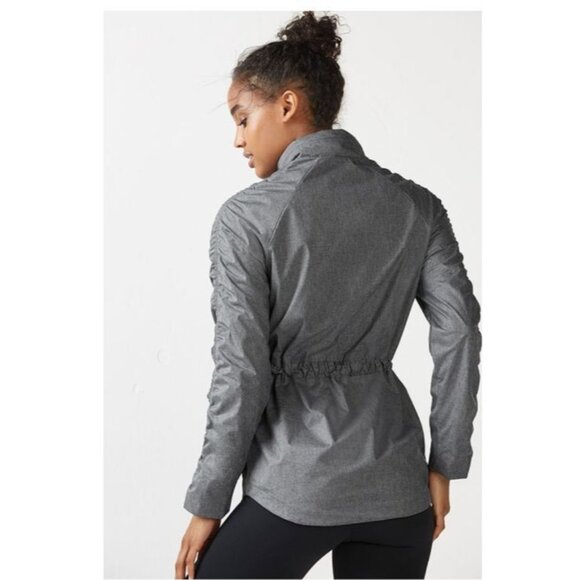 Fabletics Gray Ruched Long Sleeve Jacket Pink Zipper Drawstring Womens size larg - Picture 13 of 16